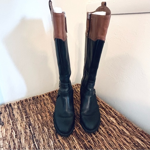 Franco Sarto Corbeit Leather Knee High Riding Boots Brown Black Size 7 - Picture 3 of 12